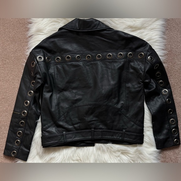 New One teaspoon Lamb leather Heartbreak Hotel Moto Motorcycle Jacket Eyelet - Picture 3 of 6
